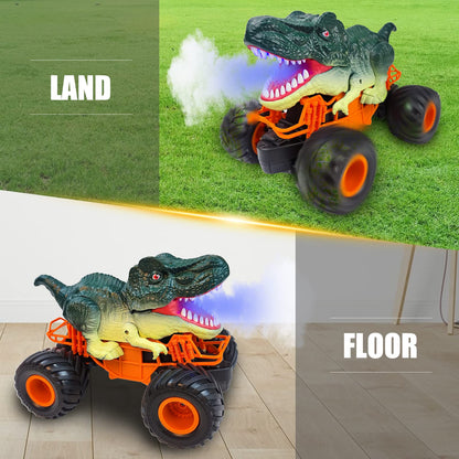 BOBOTATA Remote Control Car Kids Monster Dinosaur Truck Toy for Ages 3 4 5 6 7 8+, 2.4 GHz with Lights, Sounds, Spraying, All Terrain RC Cars Toy Gifts for Boys Girls