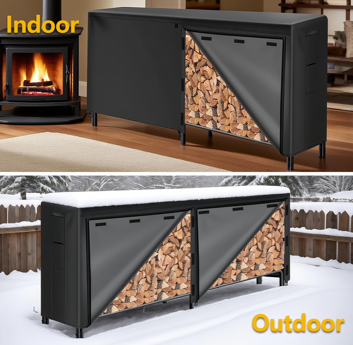 Amagabeli 244cmx61cmx107cm firewood rack Outdoor Wood Rack with Protective Cover Firewood Rack Outdoor Waterproof Firewood Rack Outdoor for Wood Stack Rack Storage Wood Suitable for Patio Storage