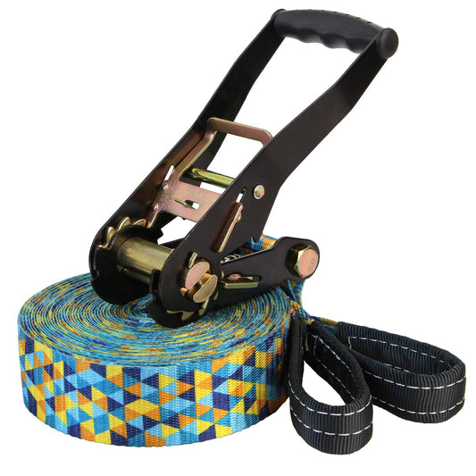 ALPIDEX Slackline Set 15 m + tree protection and ratchet protector, suitable for children, beginners, and advanced users. 7 years warranty on materials*