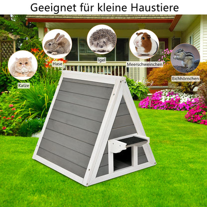GYMAX 50 x 55 x 52 cm cat house with asphalt roof & door, weatherproof wooden cat cave, suitable for cats up to 20 kg, for indoor & outdoor use.