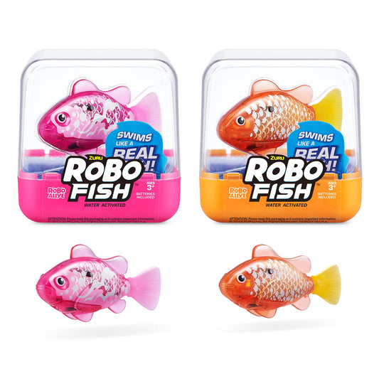 ROBO ALIVE Robo Fish Series 3 Robot Swimming Fish, 2 pack, pink and purple, swims in multiple directions, battery operated, toy fish, pool toy (2 pack, pink and purple)