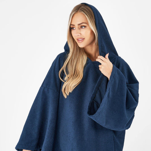 Brentford's hooded towel poncho for men and adults, large for bathing, swimming, surfing, wrapping, for men and boys bathing poncho ladies navy blue