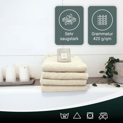 ZOLLNER 4-pack towels - soft and absorbent guest towels - washable up to 95°C - cotton - 50x100 cm in beige.