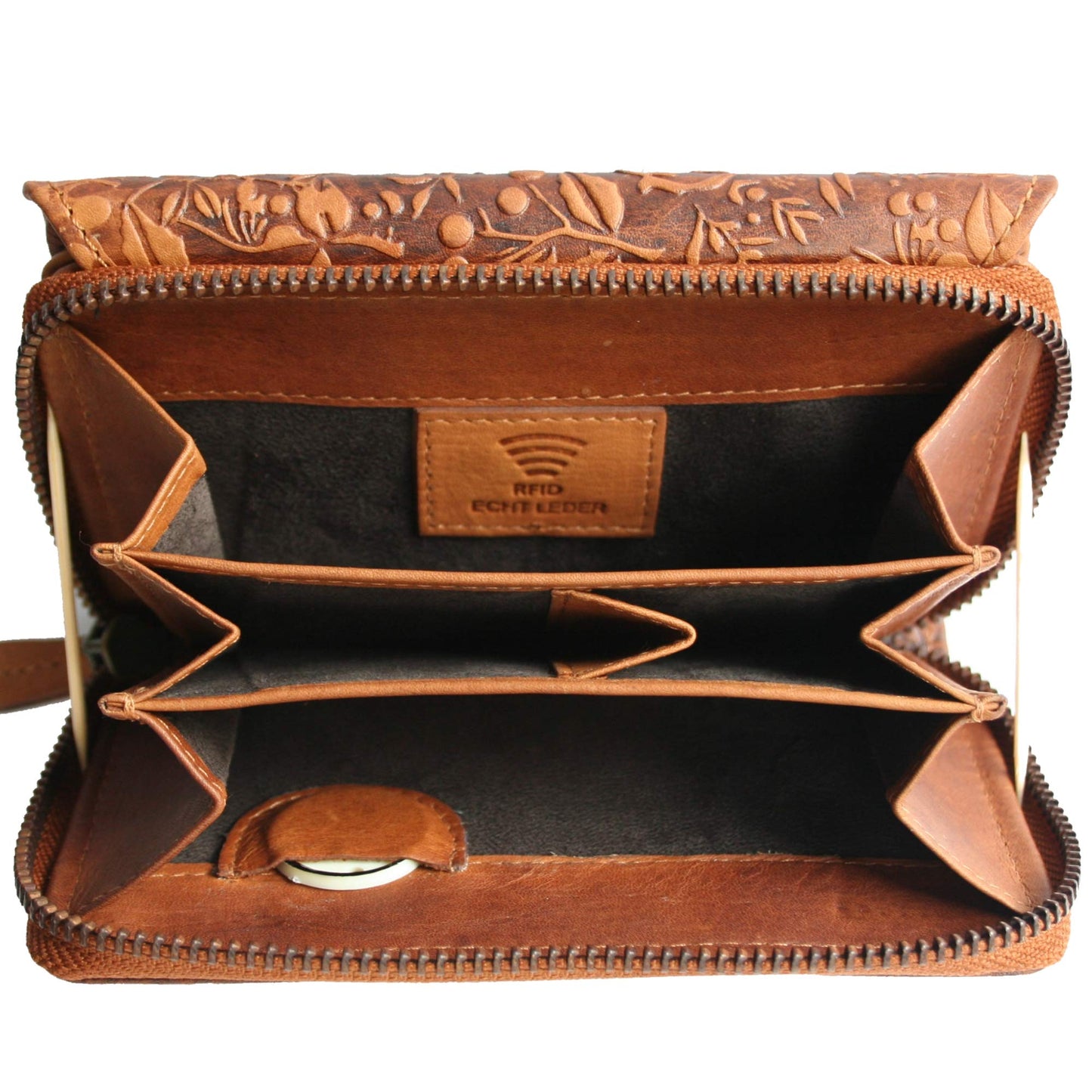 Leather women's wallet with RFID protection, Collection 2021, brown color.