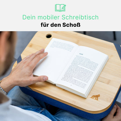 MY FAT GORILLA Laptop cushion bamboo with storage compartment and cable hole, laptop pad for up to 17 inches, laptop table for bed, laptop work tray, laptop table for sofa, laptop cushion wood