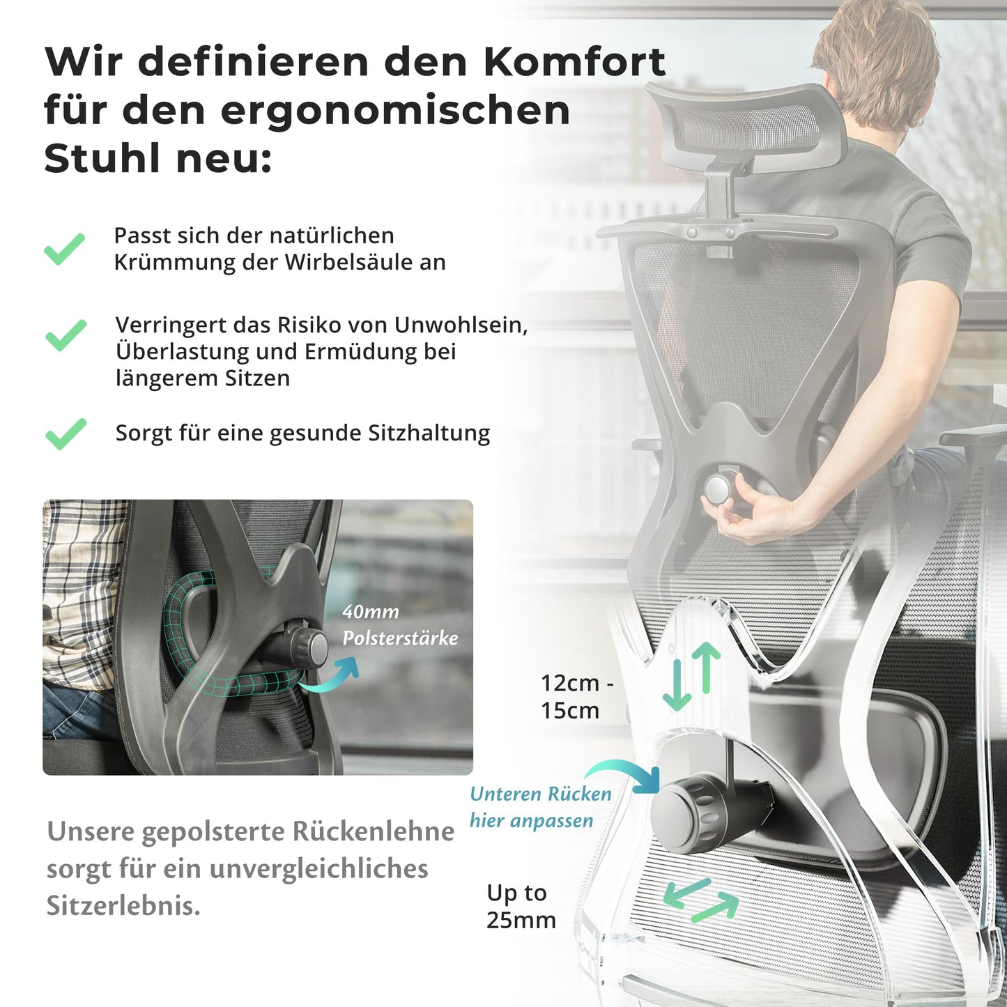 Backerz Office Chair Ergonomic - Office Chairs 150kg, TUV & NEN 1335 Certified - Office Desk Chair - Chair - Ergonomic Office Chair - Computer Chair Height Adjustable & Back-Friendly - Black