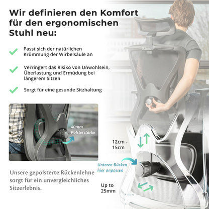 Backerz Office Chair Ergonomic - Office Chairs 150kg, TUV & NEN 1335 Certified - Office Desk Chair - Chair - Ergonomic Office Chair - Computer Chair Height Adjustable & Back-Friendly - Black