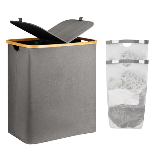 Adel Dream 140L laundry basket with lid, 2 compartments, laundry bag can be folded (Grey)