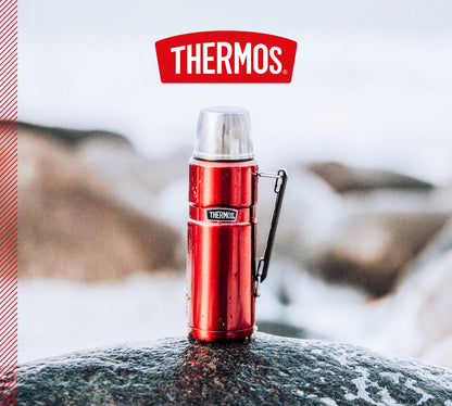 Thermos Stainless King Thermos Bottle red 1.2L - stainless steel, completely leak-proof, with drinking cup and handle, keeps drinks hot for 12h and cold for 24h, dishwasher safe, BPA-free.