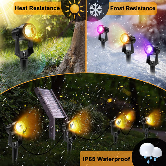 Gimisgu garden lighting LED, 6 in 1 RGB color changing garden lights LED with ground spike, 6-piece set garden lamp pathway lighting with plug and remote control, IP65 waterproof for garden pond.