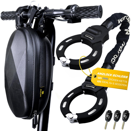 AMZLOCK E Scooter Lock with Bag | 8mm Thick Chain Lock | Handcuff Lock for E Scooter | with 3 Keys | 1.6kg/75cm High Security Lock