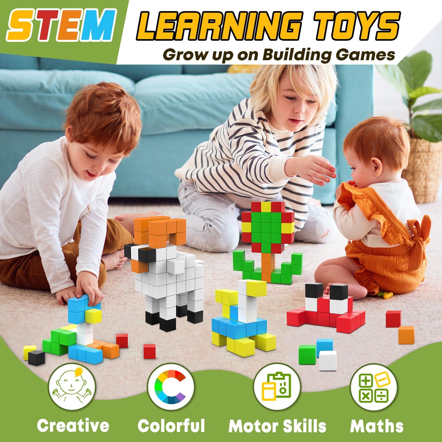Toylogy Magnetic Building Blocks for toddler toys, Pure Magnetic World Edition Toys for Sensorial STEM Education Preschool Magnet Toys for 3 4 5 6 Year Old Boys and Girls
