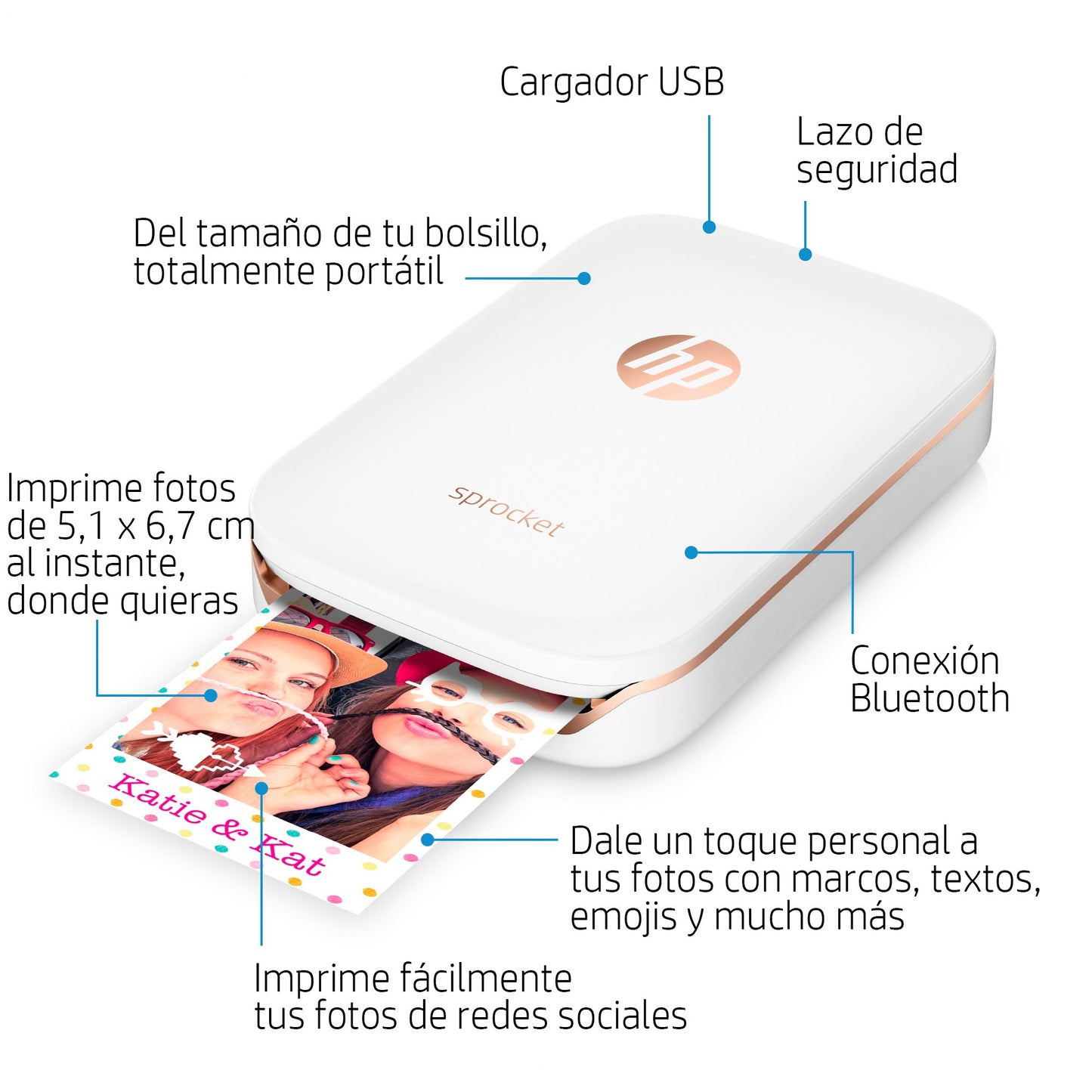 HP Sprocket Mobile Photo Printer (No Ink Printing, Bluetooth, 2 x 3 inch Prints) White
