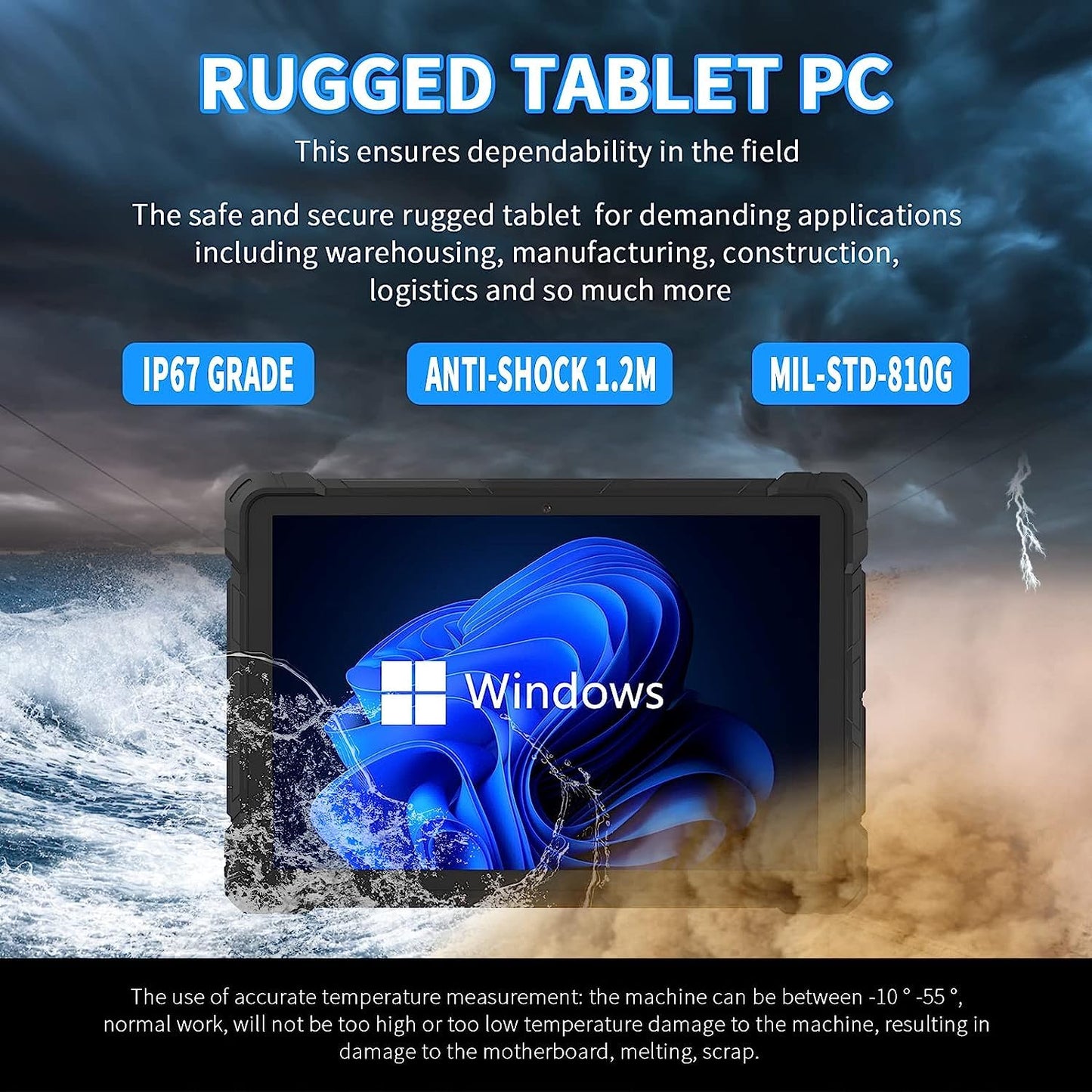 HEIGAOLAPC Outdoor Tablet Win 11, 10.1 inch Rugged Tablet PC with 16000mAh battery, 8GB RAM, 128GB ROM (Expandable), FHD+, IP68 Waterproof, SIM 4G LTE, WiFi, GPS, USB3.0, HDMI, OTG