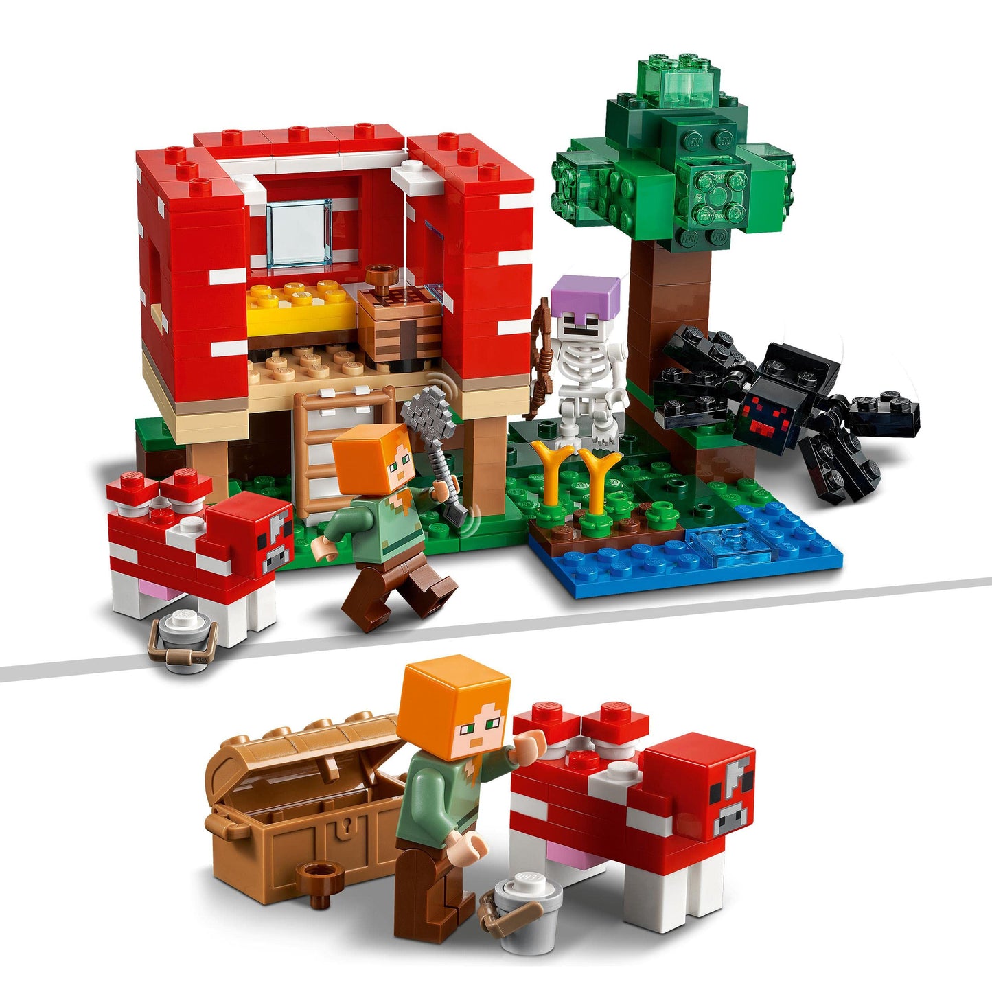 LEGO 21241 Minecraft The Bee Farm, Easter gift farm toy with buildable house & 21179 Minecraft The Mushroom House, toy for ages 8+, gift with figures of Alex, Mooshroom & Spider Jockey.