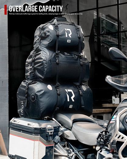 BORLENI Motorcycle Tail Bag Luggage Roll waterproof 70L - Premium motorcycle bag with roll-top, reflectors & MOLLE system, as a travel bag/saddlebag for touring, camping & outdoor.