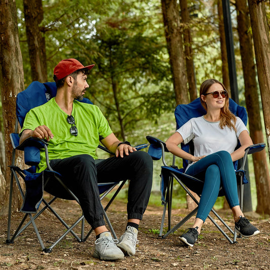 EVER ADVANCED Luxury Camping Chair Foldable 160KG Capacity Ultra Large with High Backrest, Comfortable Folding Chair with Side Pockets & Cup Holder for Camping Garden Balcony Fishing, Outdoor Chair Fishing Chair