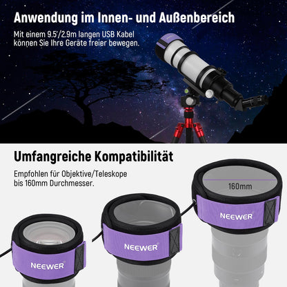 NEEWER USB 500mm lens heater with FPC, fast, even heating technology for DSLR camera lens telescope astrophotography, 3 temperature levels, prevents overvoltage/dew/mist/condensation, HW-30