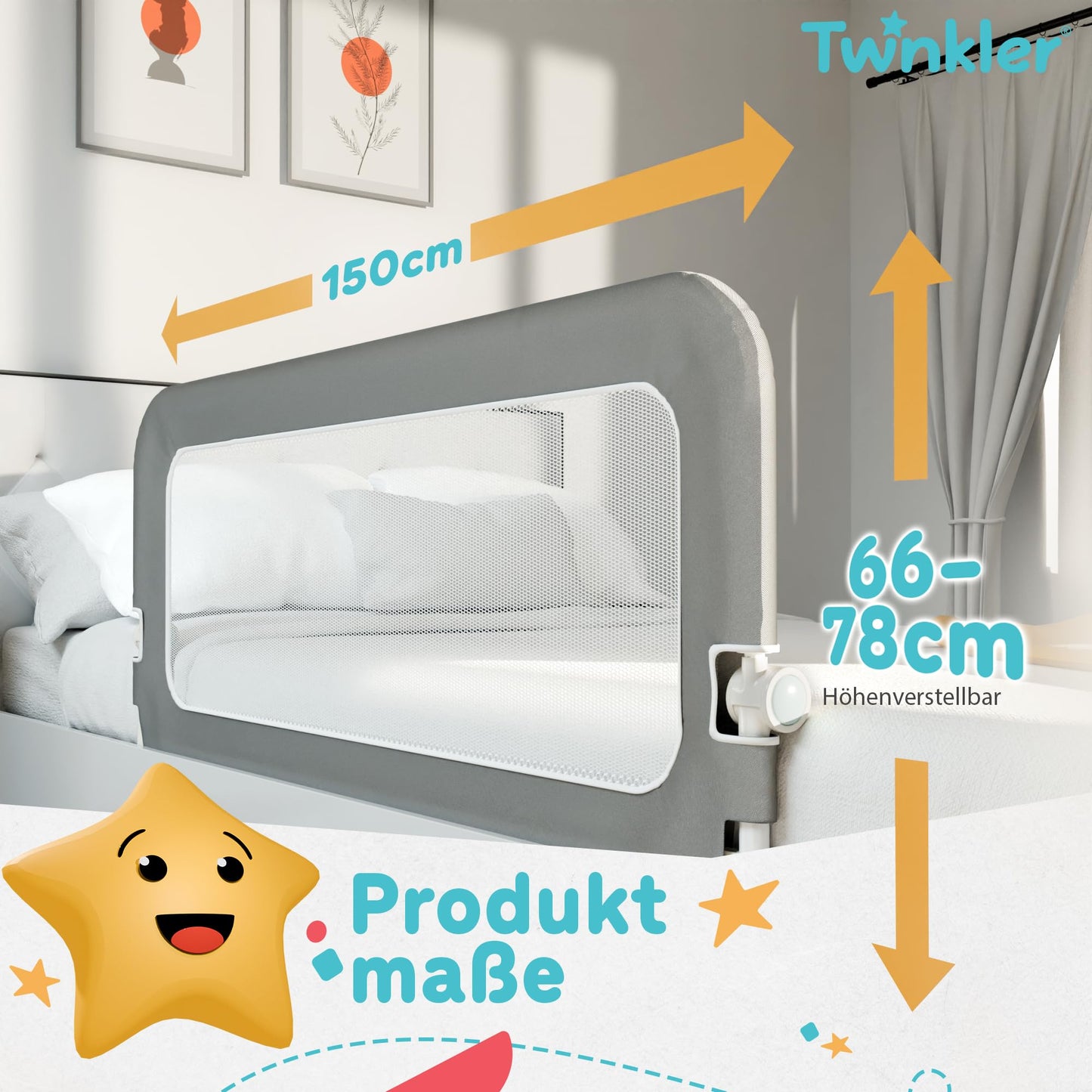 Twinkler Bed Guardrail - 150 cm Guardrail - Bedrail Guard for Kids - Kids Bed Rail - Bed Rail for Children - Child Bed Guardrail