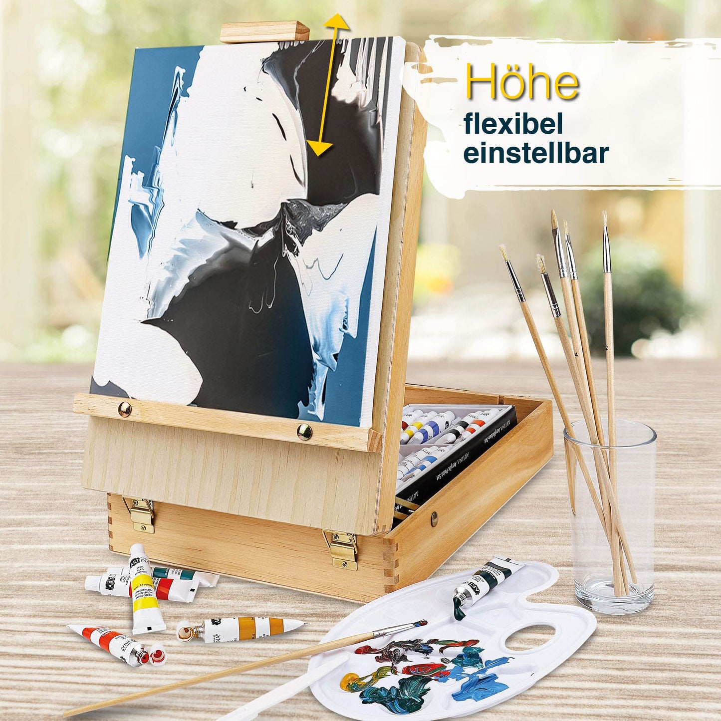 Artina 28 piece painting set Florence in a painting case - Acrylic paint set with portable easel - 18x 12ml acrylic paint, canvases, brushes & more - Premium wooden easel painting set for beginners & hobby artists.