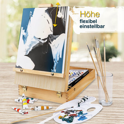 Artina 28 piece painting set Florence in a painting case - Acrylic paint set with portable easel - 18x 12ml acrylic paint, canvases, brushes & more - Premium wooden easel painting set for beginners & hobby artists.