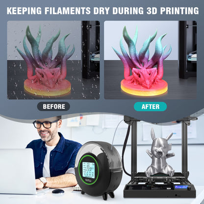 SUNLU Filament Dryer Box S2, 3D printer filament dryer keeps filament dry during printing, 360° all-round heating, compatible with PLA PETG ABS SILK PA PC, spool holder, black