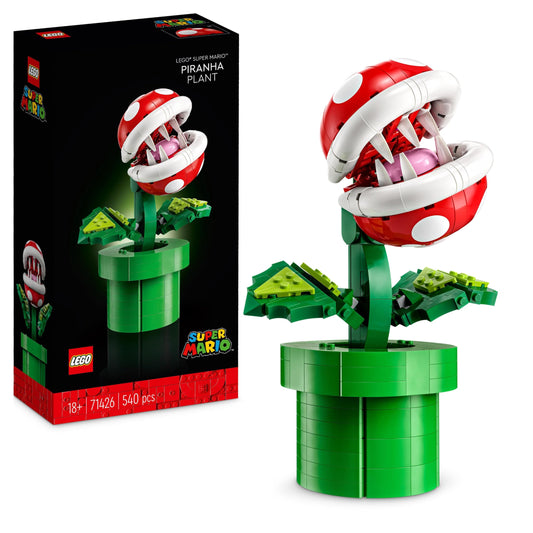 Lego 71426 Super Mario Piranha Plant Set, movable figure with pipe and 2 coin elements, model kit for adults to build, bedroom decor, gift for men, women, and teens.