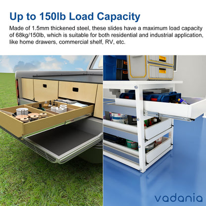 VADANIA Drawer Slides with Lock 1000mm, 35kg Load Capacity Heavy Duty Full Extension Ball Bearing Side Mount #VD1551, 1 Pair