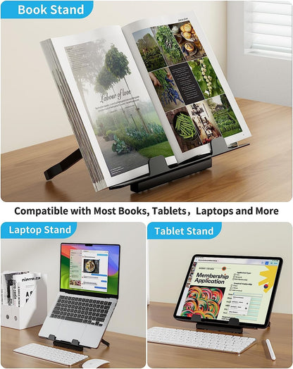 Folding Bed Table, SAIJI 60 * 40cm Laptop Desk, Adjustable Height in 5 Levels, with Book Stand, Drawer, Lap Stopper, Tablet Slot, Notebook Table for Reading or Breakfast and Drawing Table.