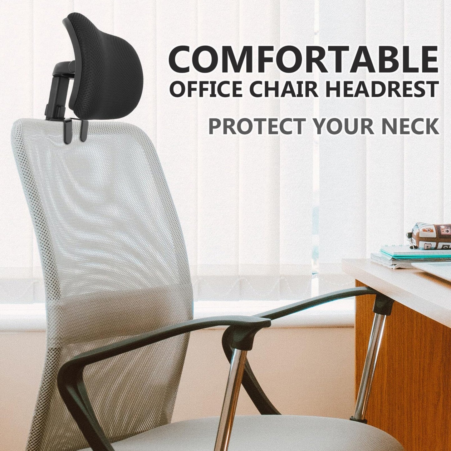 Yardwe headrest attachment for office chair. Universal head and neck support cushion. Attachable headrest for office computer chair.