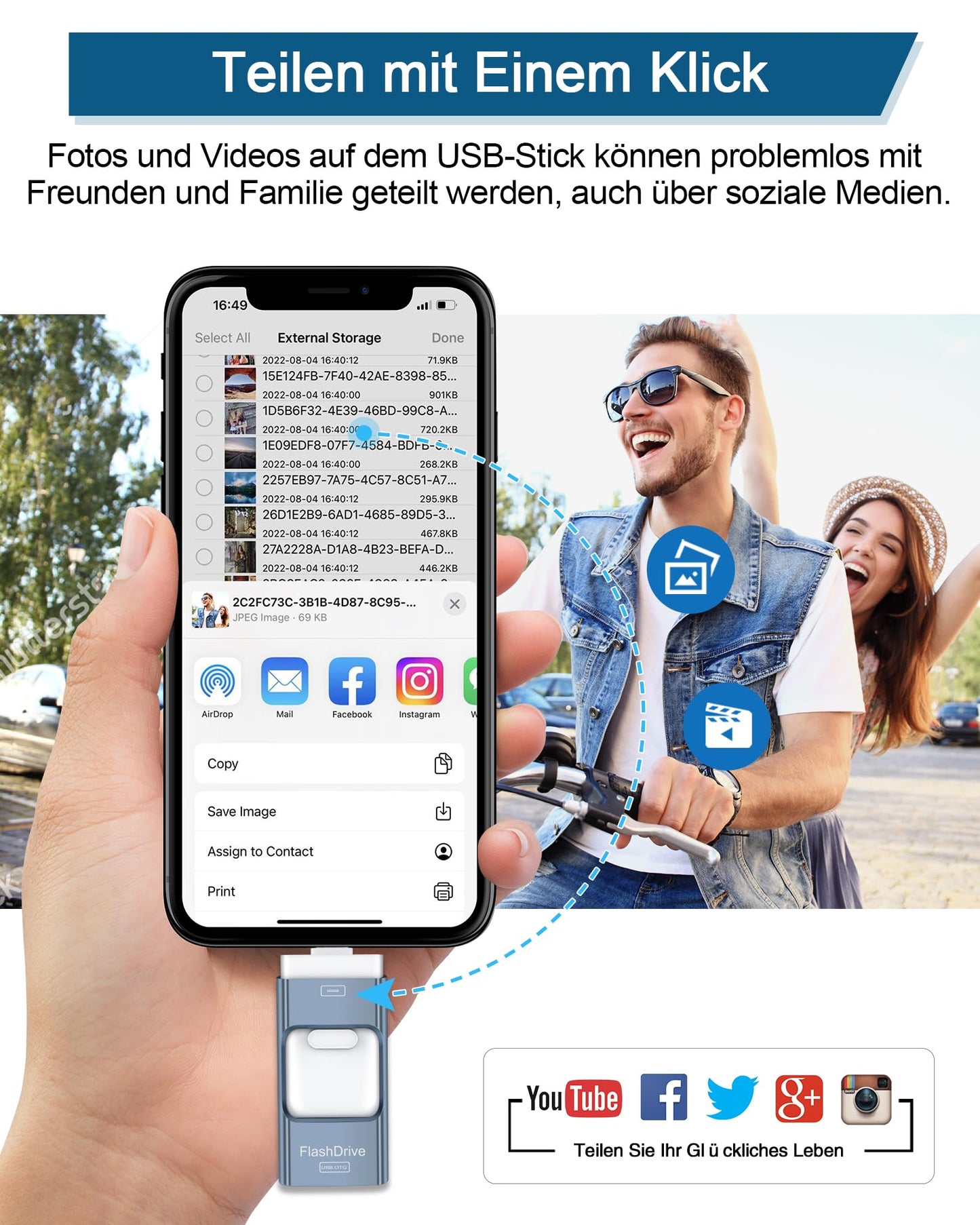ZARMST 256GB USB stick for phone, external storage expansion photo stick, flash drive for Android mobile computer laptop PC, data/pictures/movies copied with one click (blue)