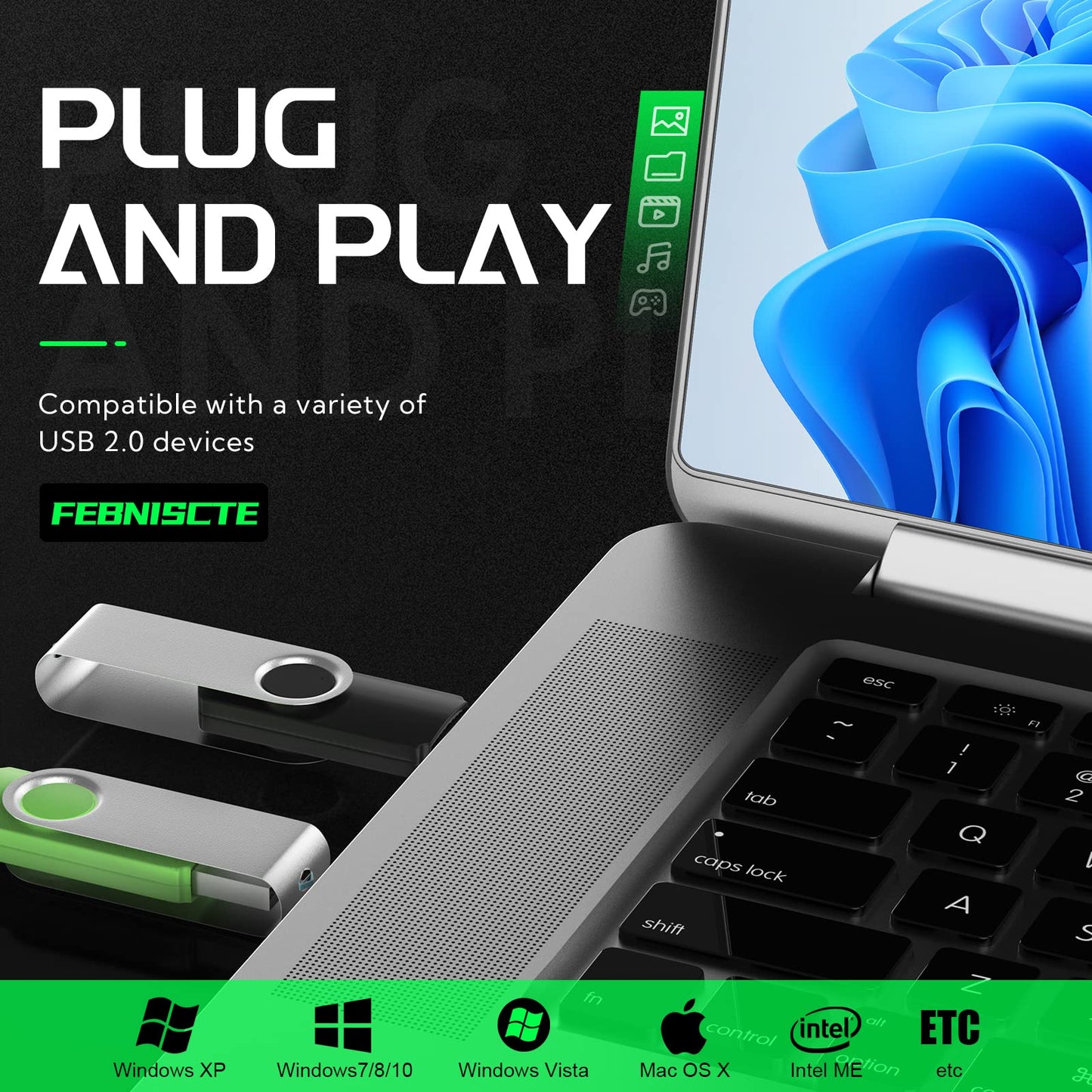 FEBNISCTE 16GB USB Sticks - Colorful USB Stick Rotate Metal 10 Pack, Foldable Memory Stick 16 Gigabyte 10 Pack, Portable Flash Drive for Movies/Car/Computer, Pendrive Flash Drive with Lanyard