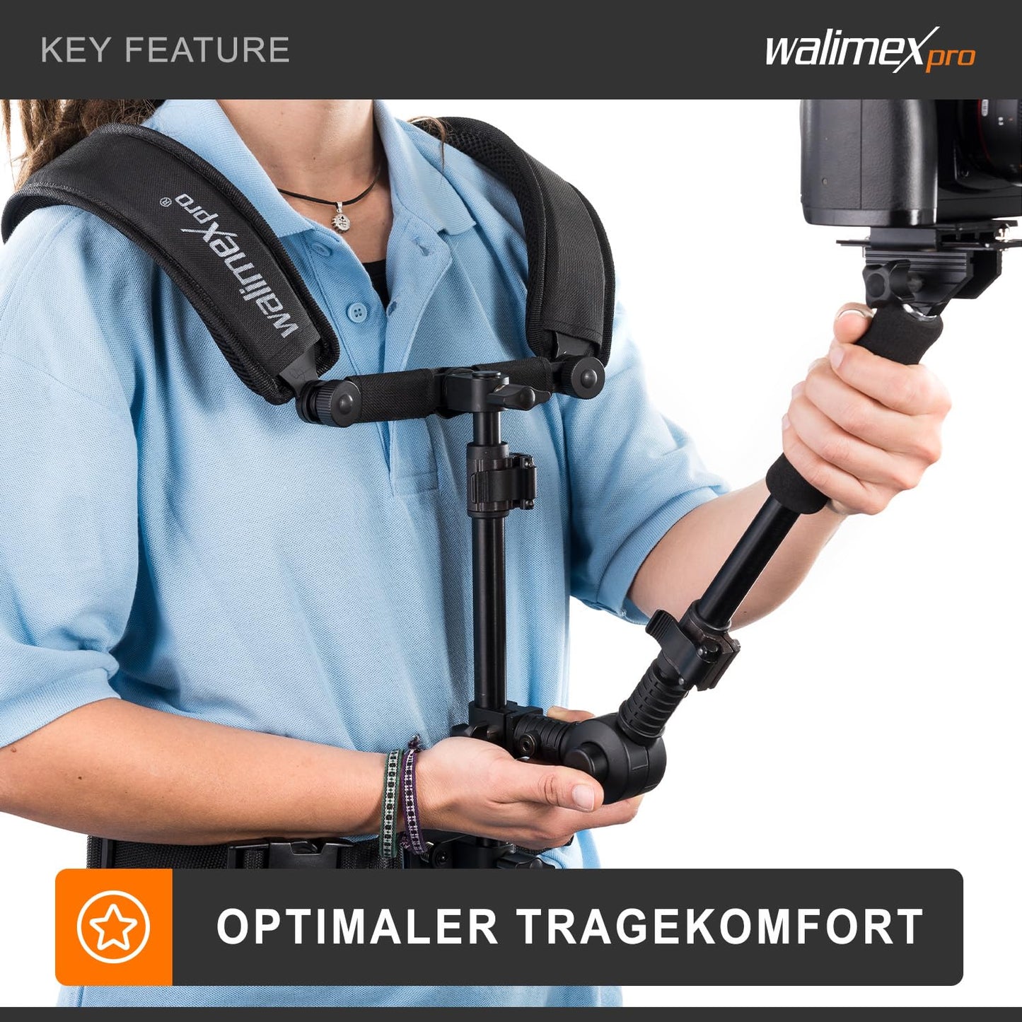 Walimex Pro Video Shoulder Rig for Camera & Camcorder - Ergonomic, Adjustable & Comfortable - Ideal for Extended Photography and Filming Sessions - Includes Quick Release Plate & Zoom Ring