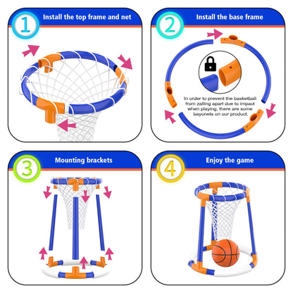 FOSUBOO Pool Toy for Adults Kids Water Games Floating Basketball Hoop Water Toy Basketball Hoop Pool Accessory Fun (2X Basketballs)