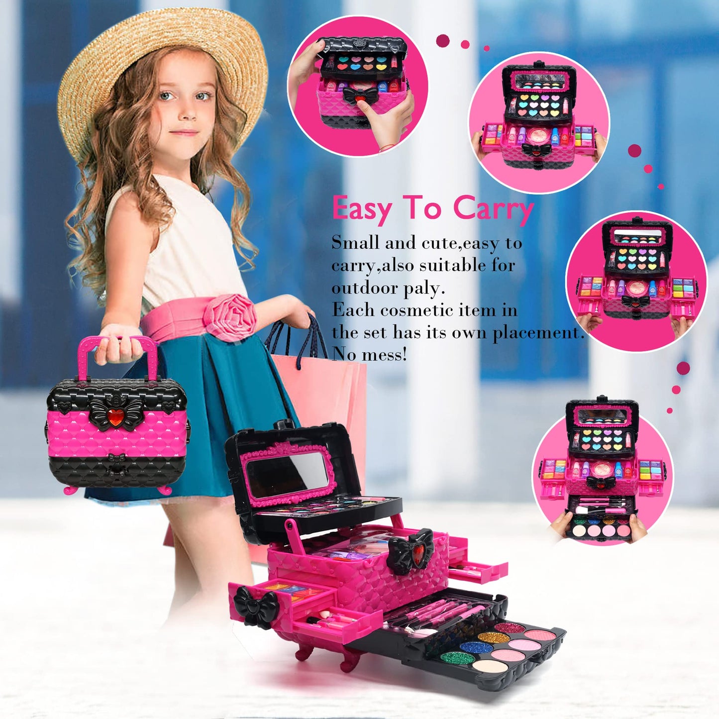 Children's makeup set girls toys gifts - Washable makeup case for kids, makeup children's makeup set games, princess Christmas birthday gifts for girls 4 5 6 7 8 9 10 11 12 years