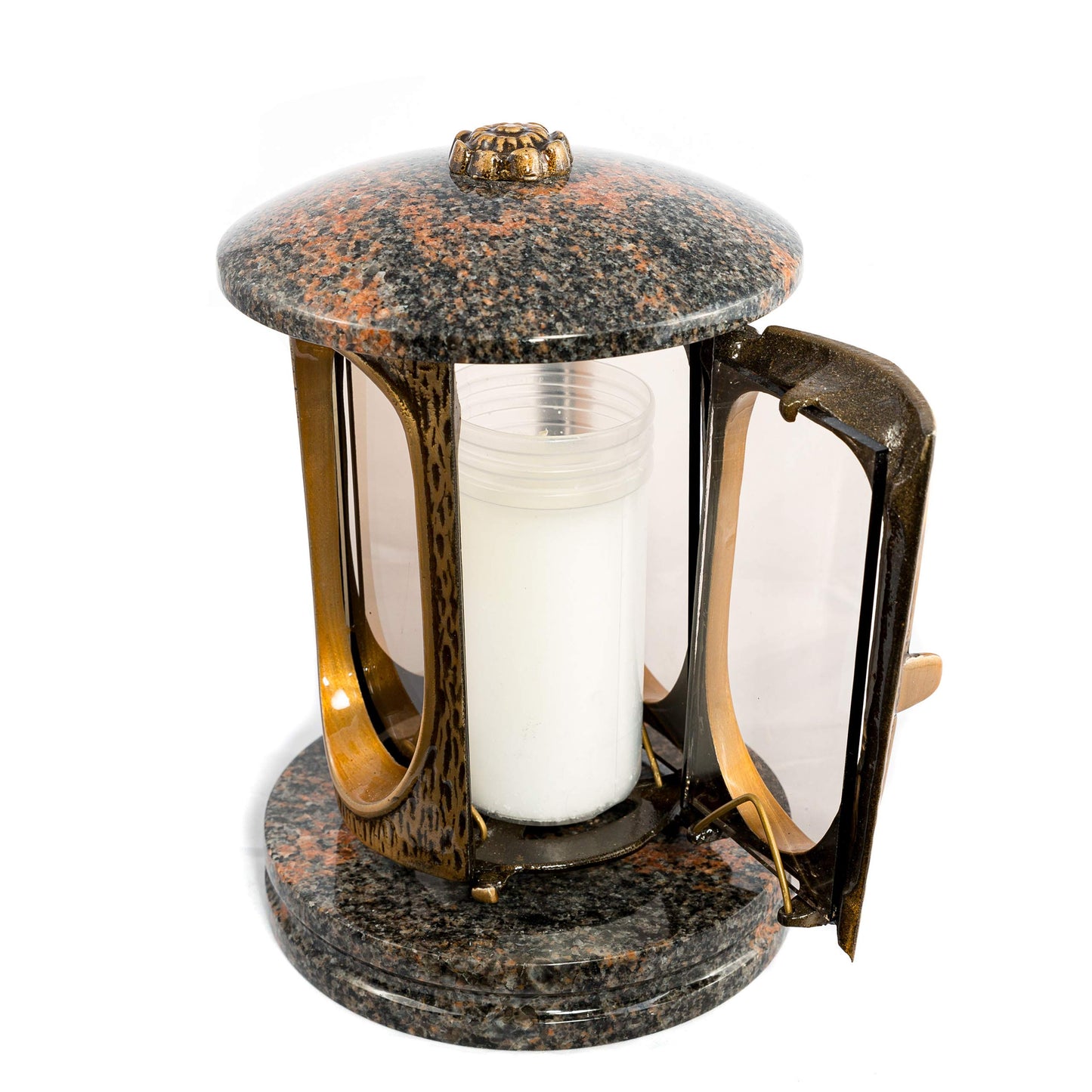 Stylish grave lantern Elegant Granite Aurora Finland Height 23 cm/Ø 15 cm Grave light Grave lamp Granite lamp Granite lantern Bronze with base Grave decoration