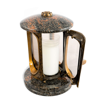 Stylish grave lantern Elegant Granite Aurora Finland Height 23 cm/Ø 15 cm Grave light Grave lamp Granite lamp Granite lantern Bronze with base Grave decoration