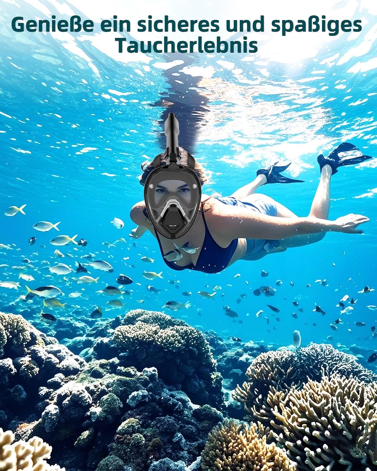 Adult snorkel mask, diving mask for adult man with foldable sun visor, full face mask with camera mount, 180° panoramic view and anti-fog, diving mask for glasses wearers.