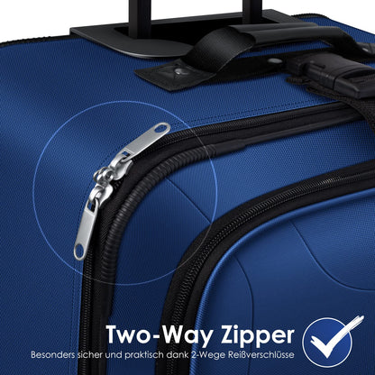 KESSER® 4pc Trolley Luggage Set | Travel Suitcase Set with Wheels | Complete Business 4pc Set | S M L XL | Mesh Pocket | Telescopic Handle | Fabric Travel Bags | Carry-on | Blue