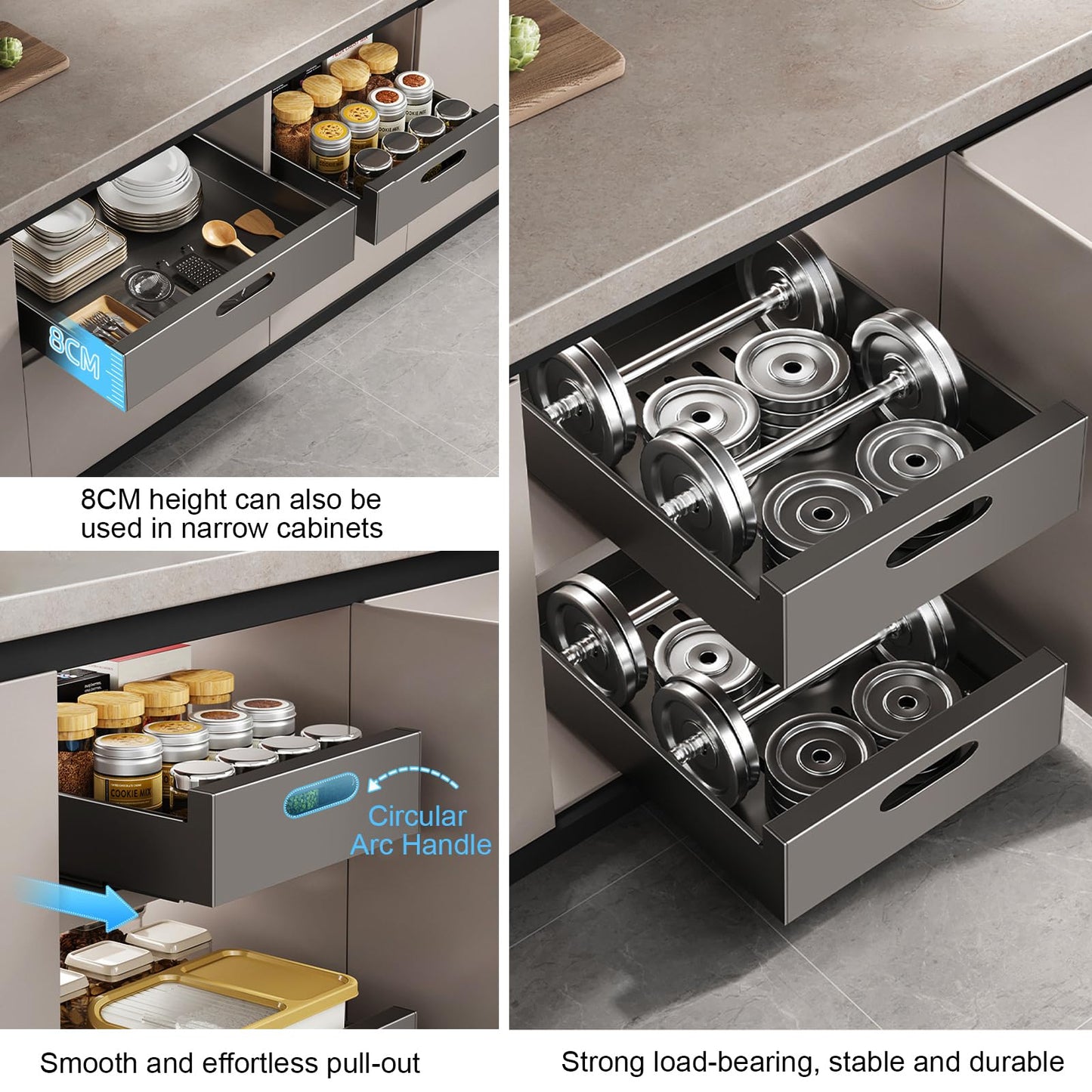 IGTOPS 2 Piece Telescopic Drawer, Pull-Out Drawer Storage Shelves for Kitchen Cabinets, Extendable Pull-Out Drawer (30cm W x 43cm D x 9cm H), No Drilling or Nailing Required