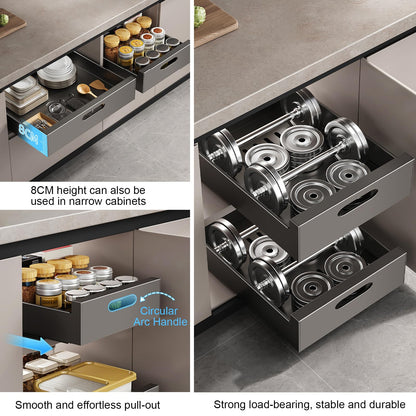 IGTOPS 2 Piece Telescopic Drawer, Pull-Out Drawer Storage Shelves for Kitchen Cabinets, Extendable Pull-Out Drawer (30cm W x 43cm D x 9cm H), No Drilling or Nailing Required