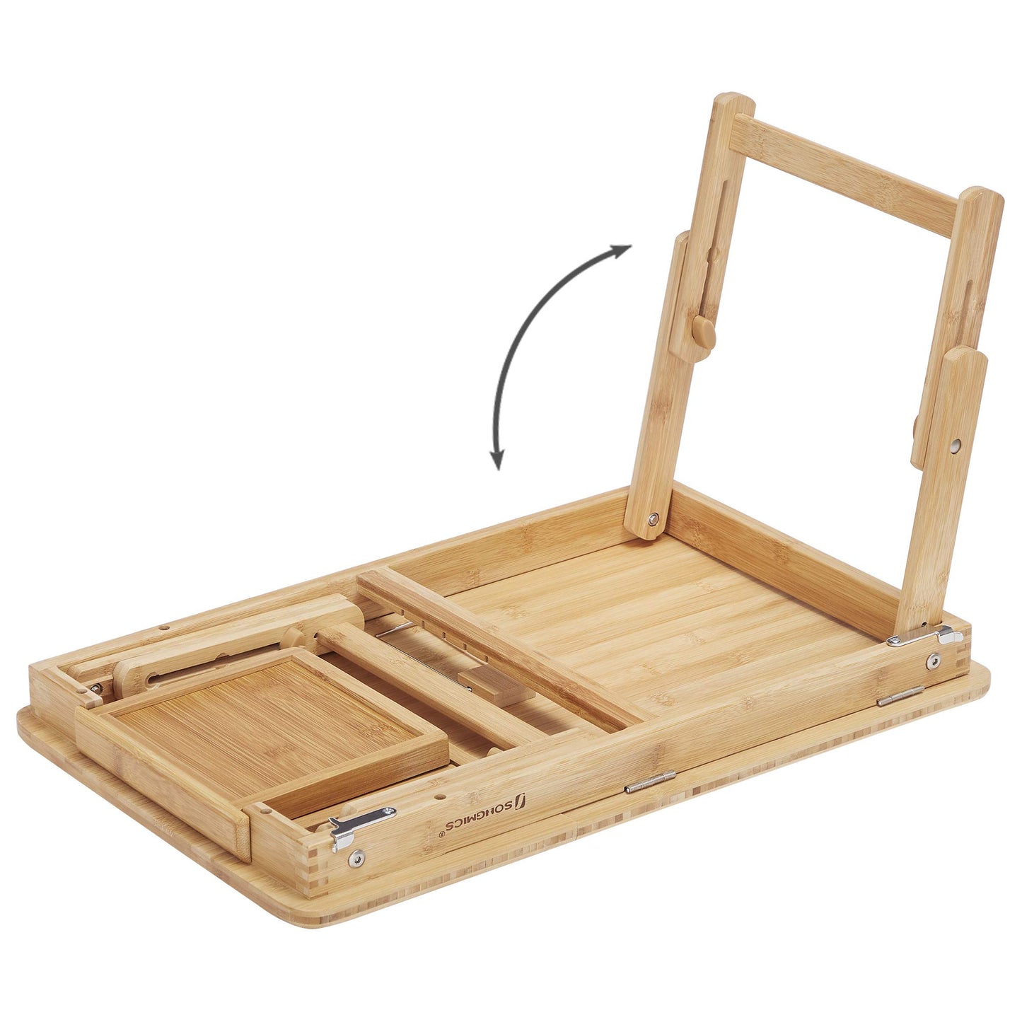 SONGMICS Laptop Desk, Laptop Stand, Breakfast Tray, Foldable Legs, for Bed and Sofa, Adjustable Height, for up to 15.6 inch Laptops, (61-68.3) x 34.9 x (22.5-32) cm, Natural Color LLD01N