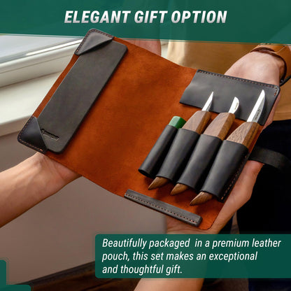 BeaverCraft Wood Carving Set Deluxe Carving Knife Set S15X - Wood Carving Tools and Leather Strop for Sharpening with Polishing Compound - Carving Knives, Gouges, Chisels.
