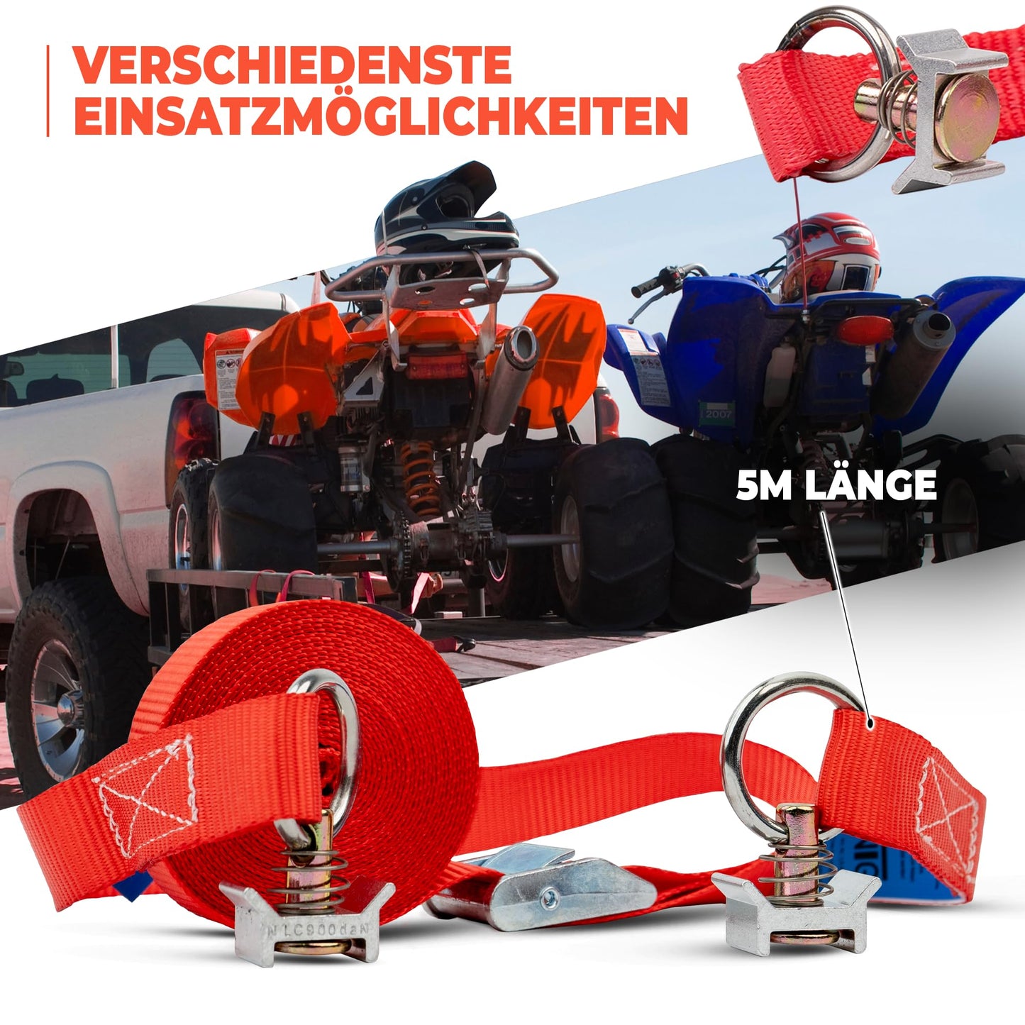 10 pieces | lashing strap | tie-down strap | with ratchet buckle | ratchet strap for airline rail | 5 m | 25 mm wide | 300 KG | tie rail | according to DIN