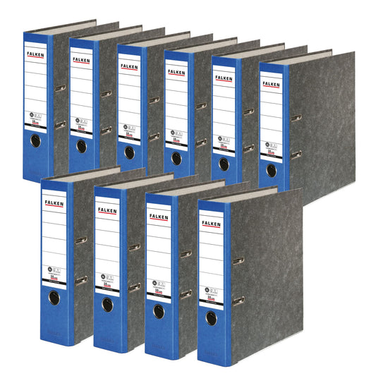 Original Falcons 10-pack recycling folders cloud marble. Made in Germany. 8 cm wide DIN A4 blue back ring binder file folder office folder cardboard folder CO2-neutral Blue Angel.