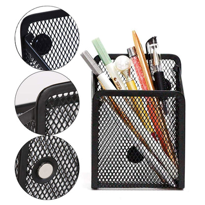 Magnetic storage basket Magnetic desk organizer Metal mesh storage basket Magnets storage box Office supplies mesh pen holder For locker accessories Whiteboard refrigerator 2 pieces