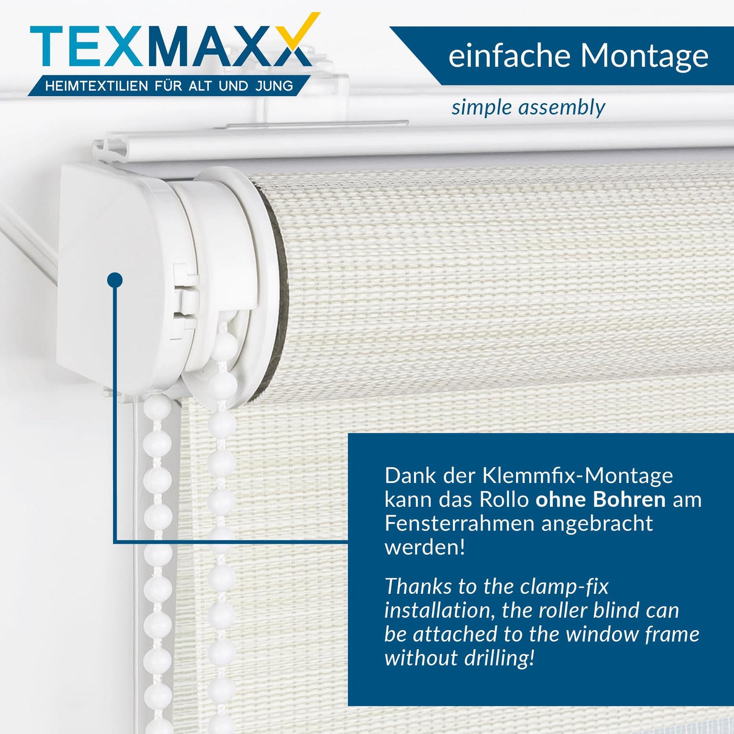 TEXMAXX® Double roller blind clamp fix without drilling - 115 x 150cm (fabric width 111 cm) in linen look / roller blinds for windows without drilling / window blind inside without drilling / double roller blind without drilling including accessories