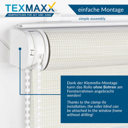 TEXMAXX® Double roller blind clamp fix without drilling - 115 x 150cm (fabric width 111 cm) in linen look / roller blinds for windows without drilling / window blind inside without drilling / double roller blind without drilling including accessories