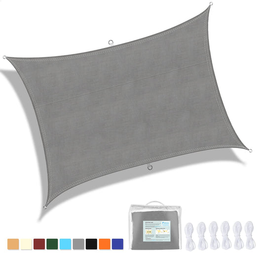Ankuka Sun Shade Sail Waterproof 3x5m Gray Rectangular Sun Shade Sail with Ropes Sun Shade Sail for Balcony 98% UV Protection Suitable for Garden, Patio, and Camping