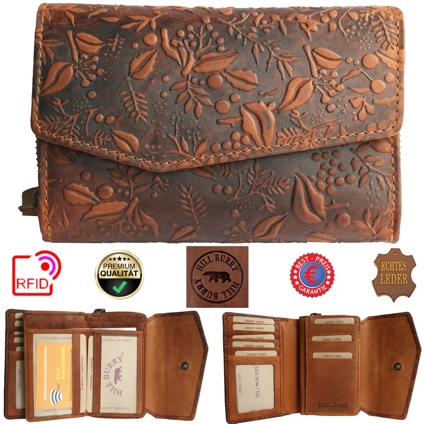 Leather women's wallet with RFID protection, Collection 2021, brown color.